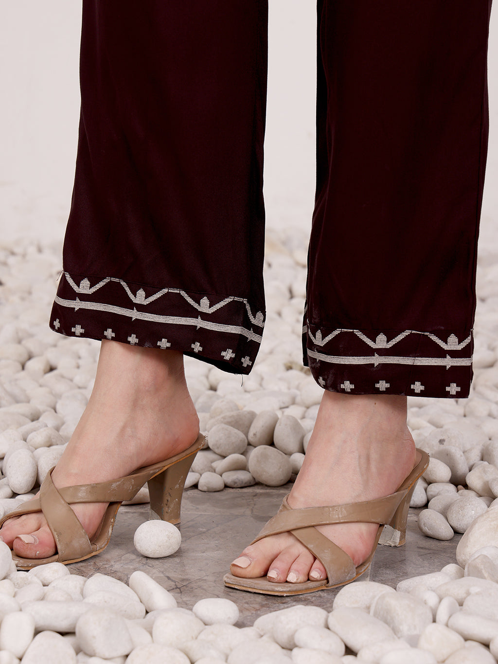 Brown Embroidered Ethnic Kurta Pant Set For Women