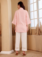 Pink Embroidered Shirt With White Pants Set
