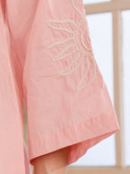Pink Embroidered Shirt With White Pants Set