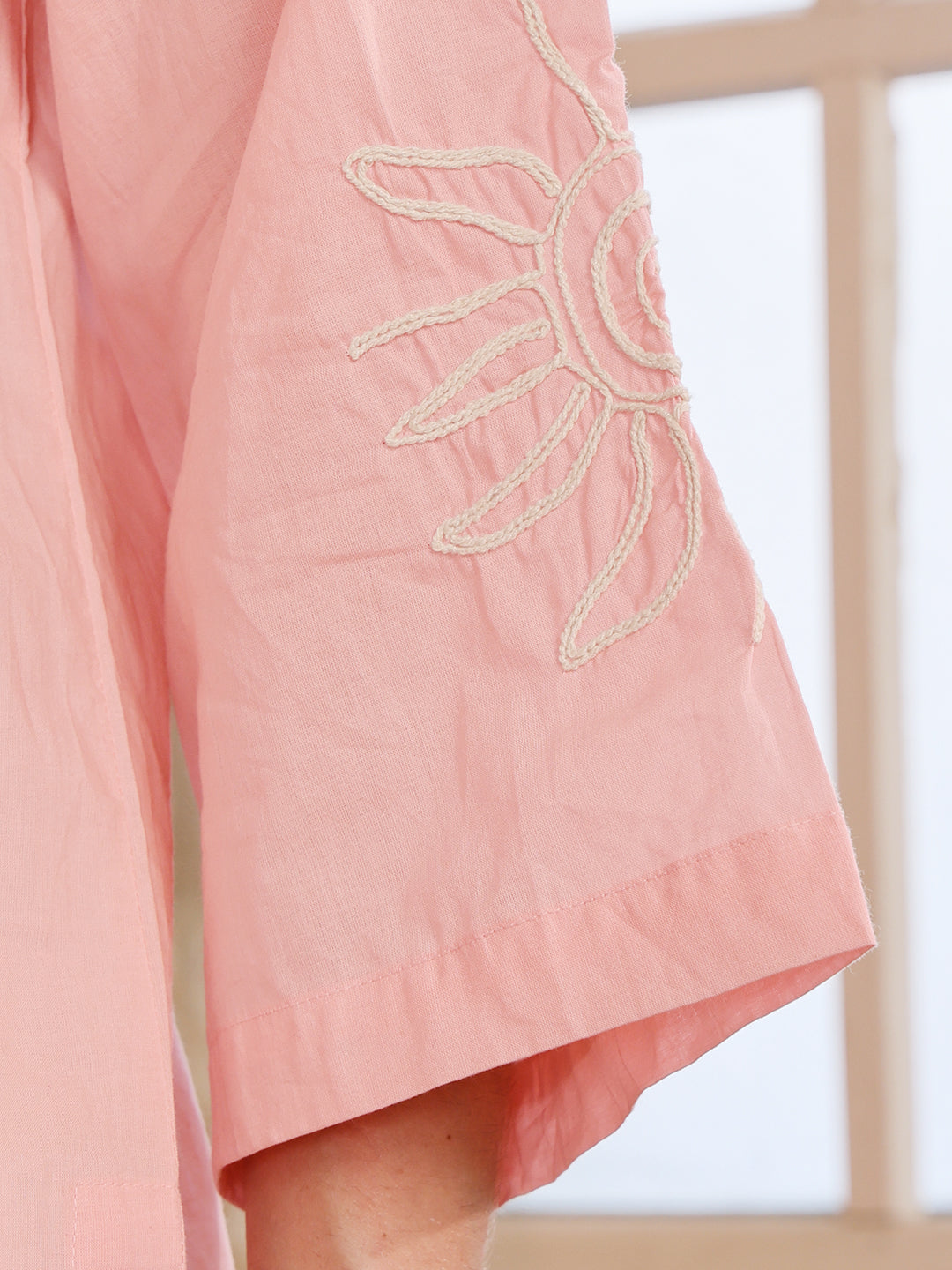 Pink Embroidered Shirt With White Pants Set
