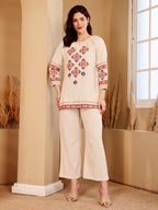 White Embroidered Ethnic Co-Ord Set For Women