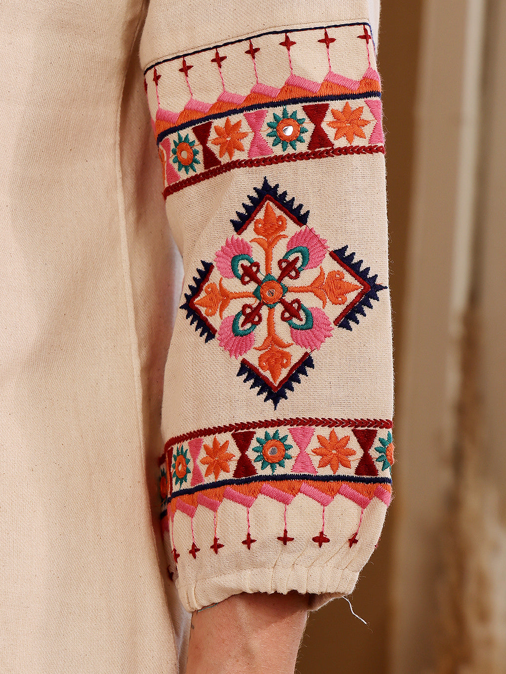 White Embroidered Ethnic Co-Ord Set For Women