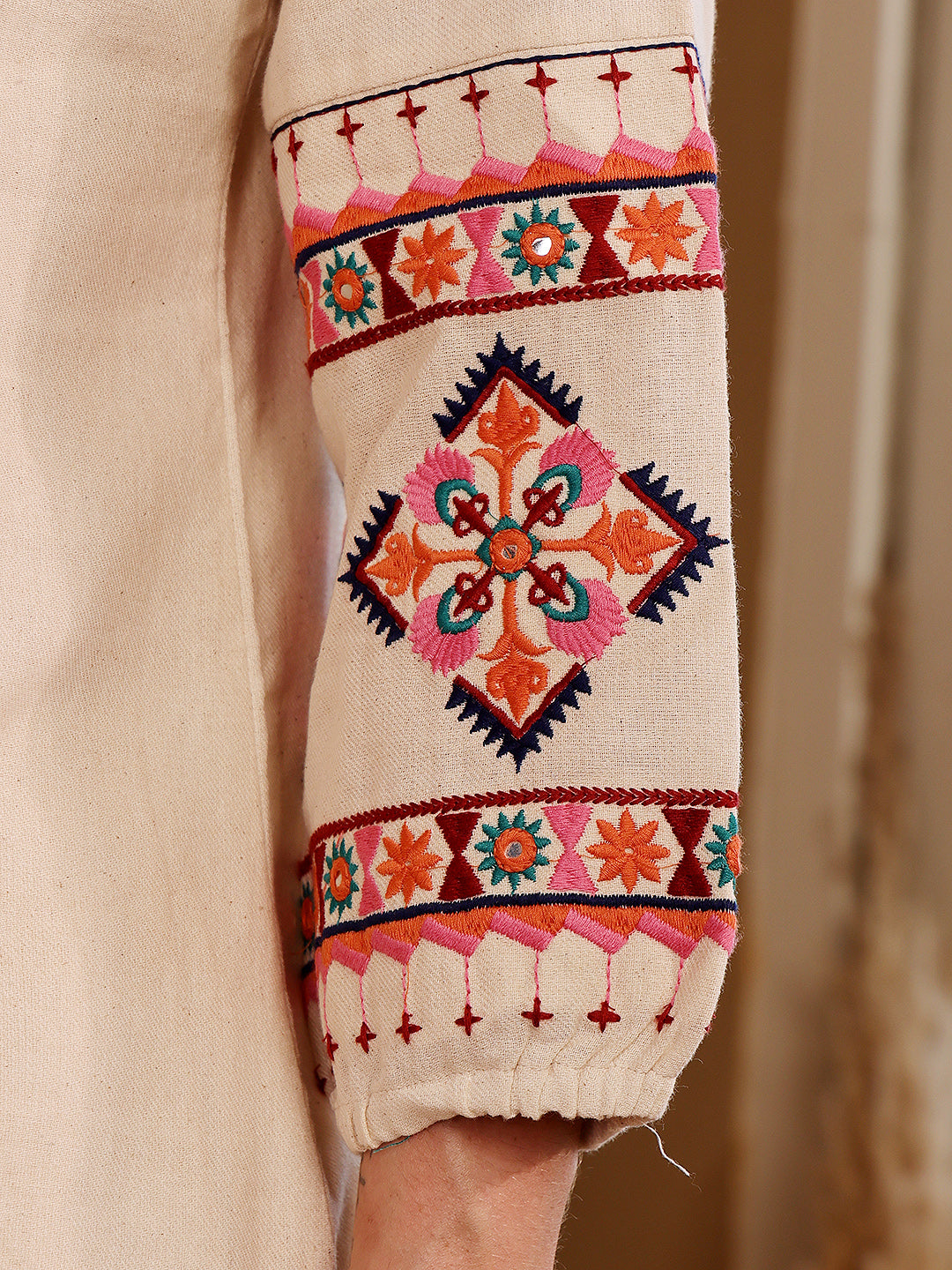 White Embroidered Ethnic Co-Ord Set For Women