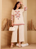 White Embroidered Ethnic Co-Ord Set For Women