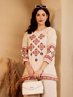 White Embroidered Ethnic Co-Ord Set For Women
