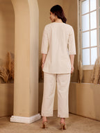 White Embroidered Deer Kurta Pajama Set For Women