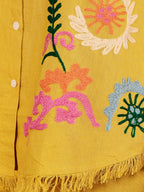 Yellow Floral Embroidered Button Down Co-Ord Set With Fringe Detail