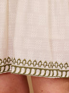 White Embroidered Short Dress With Green Paisley Motifs