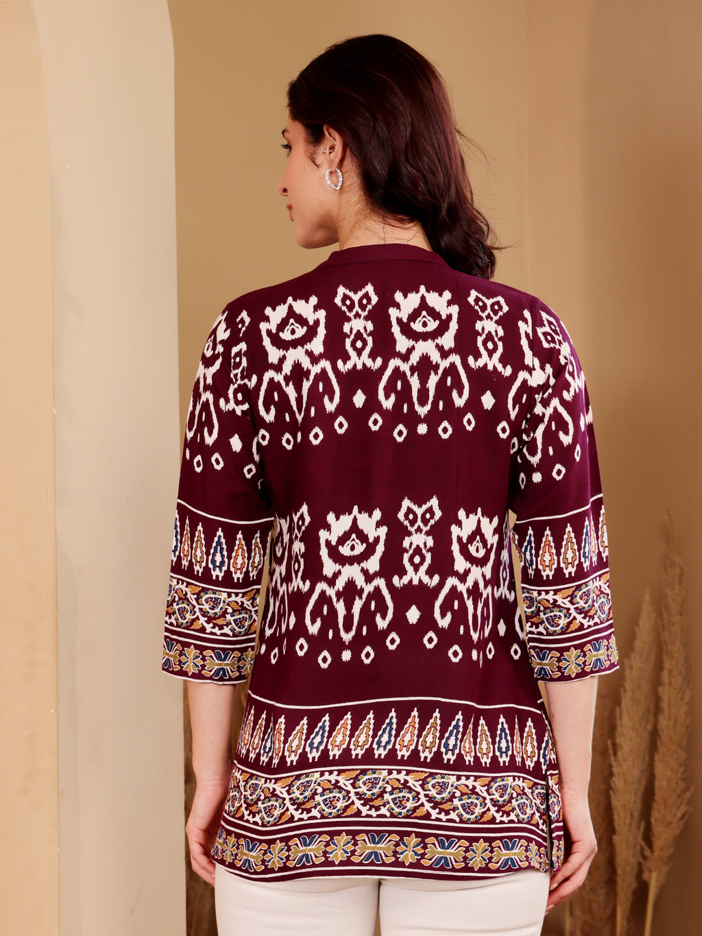 Purple Ikat Print Cotton Tunic For Women