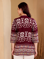 Purple Ikat Print Cotton Tunic For Women