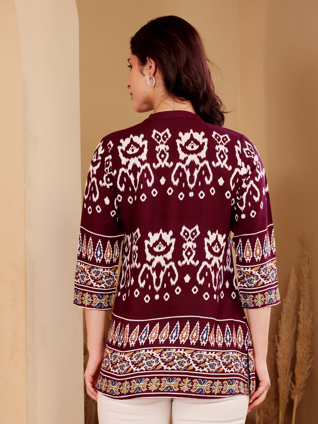 Purple Ikat Print Cotton Tunic For Women