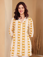 Women's Cotton Tunic With Cow Print Mustard Yellow & Off White