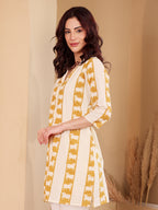 Women's Cotton Tunic With Cow Print Mustard Yellow & Off White