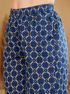 Navy Blue Floral Printed Co-Ord Set With Contrast Geometric Pants
