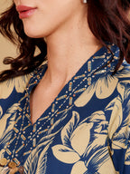 Navy Blue Floral Printed Co-Ord Set With Contrast Geometric Pants