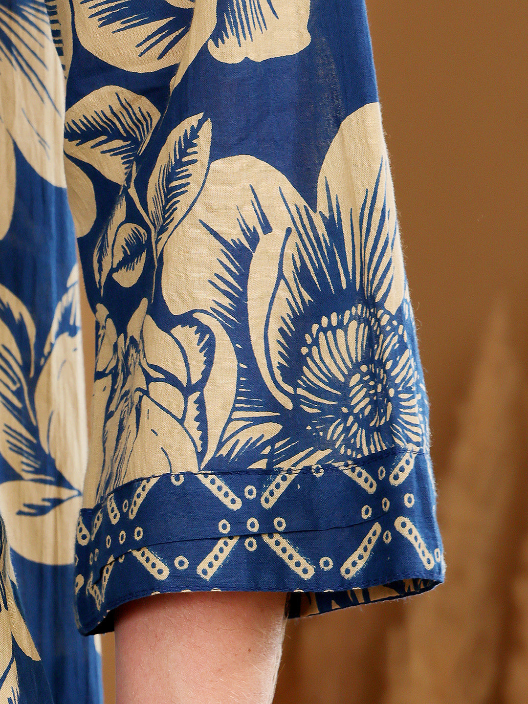 Navy Blue Floral Printed Co-Ord Set With Contrast Geometric Pants