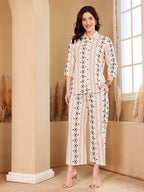 Printed Ethnic Palazzo Pants With Matching Shirt Set For Women
