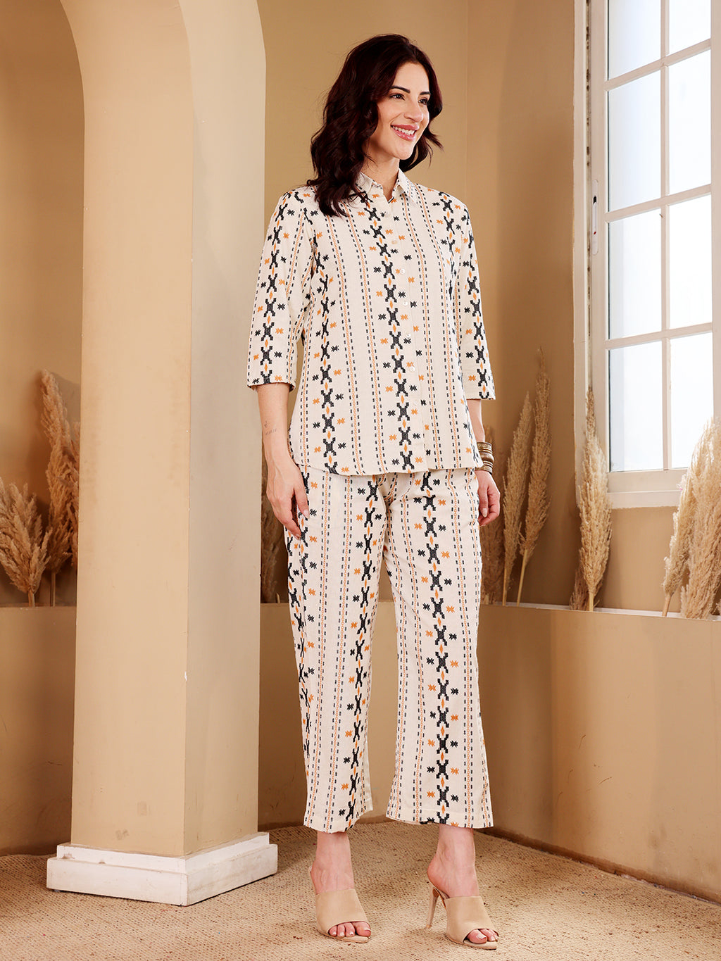 Printed Ethnic Palazzo Pants With Matching Shirt Set For Women