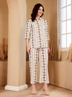 Printed Ethnic Palazzo Pants With Matching Shirt Set For Women