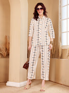 Printed Ethnic Palazzo Pants With Matching Shirt Set For Women