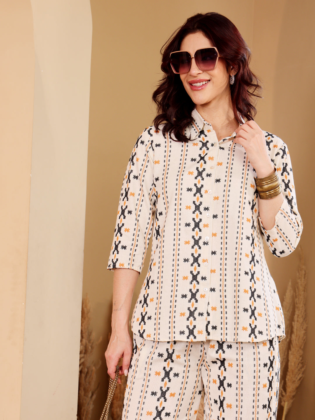 Printed Ethnic Palazzo Pants With Matching Shirt Set For Women