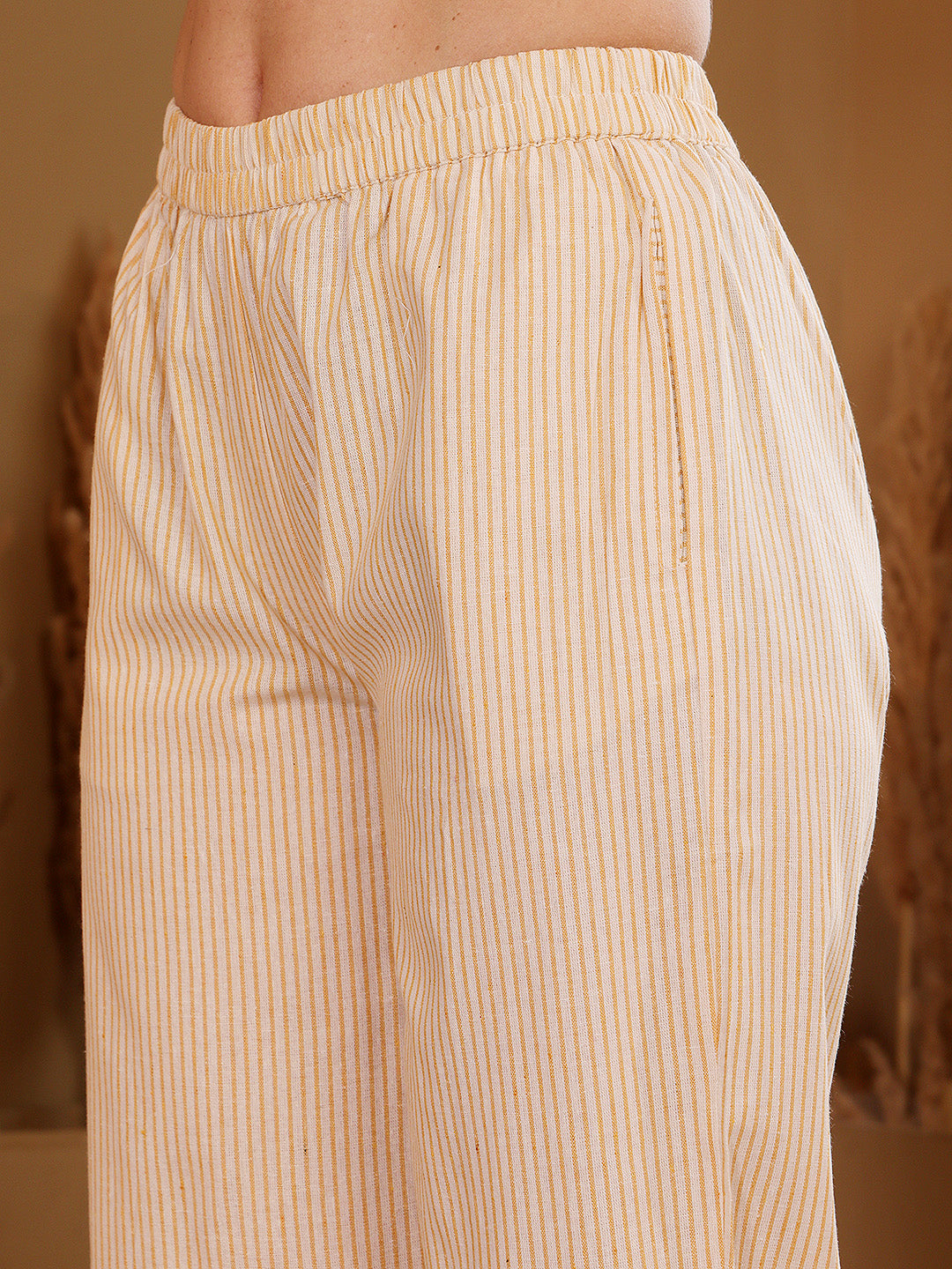 Beige Embroidered Shirt & Palazzo Co-Ord Set For Women