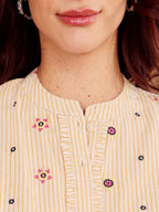 Beige Embroidered Shirt & Palazzo Co-Ord Set For Women