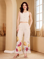 Floral Print Co-Ord Set For Women White Full Sleeve Top & Pants