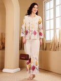 Floral Print Co-Ord Set For Women White Full Sleeve Top & Pants