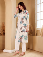 White Embroidered Floral Kurta Co-Ord Set With Heeled Sandals