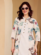 White Embroidered Floral Kurta Co-Ord Set With Heeled Sandals