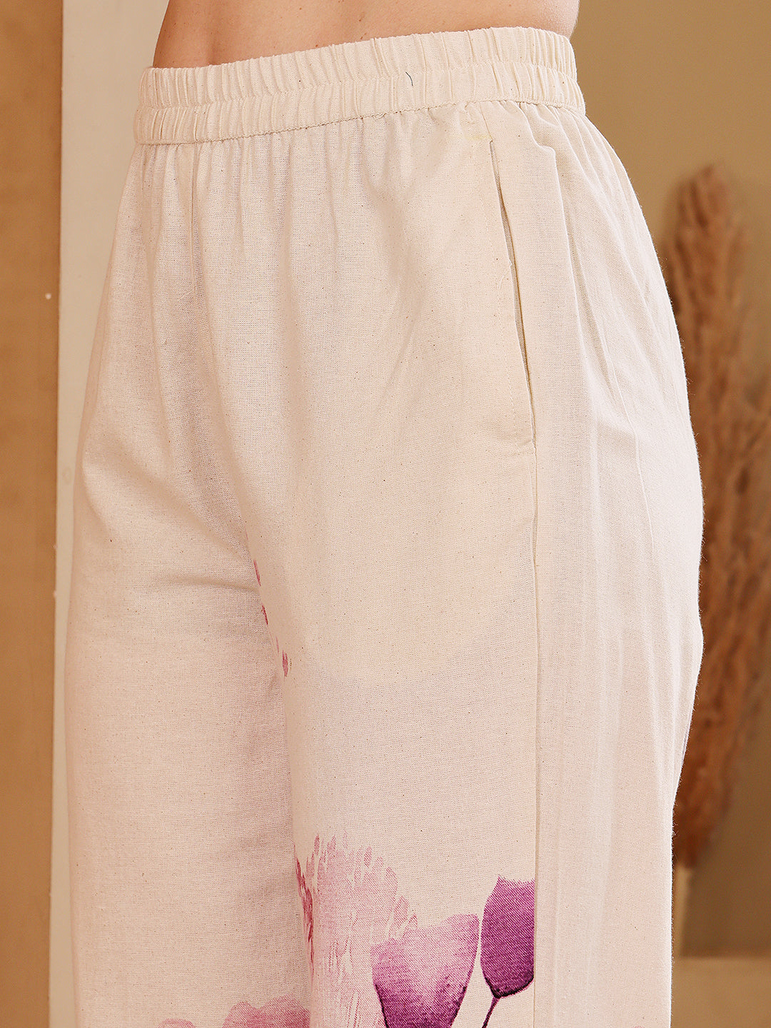 White Floral Print Satin Co-Ord Set Jacket And Palazzo Set For Women