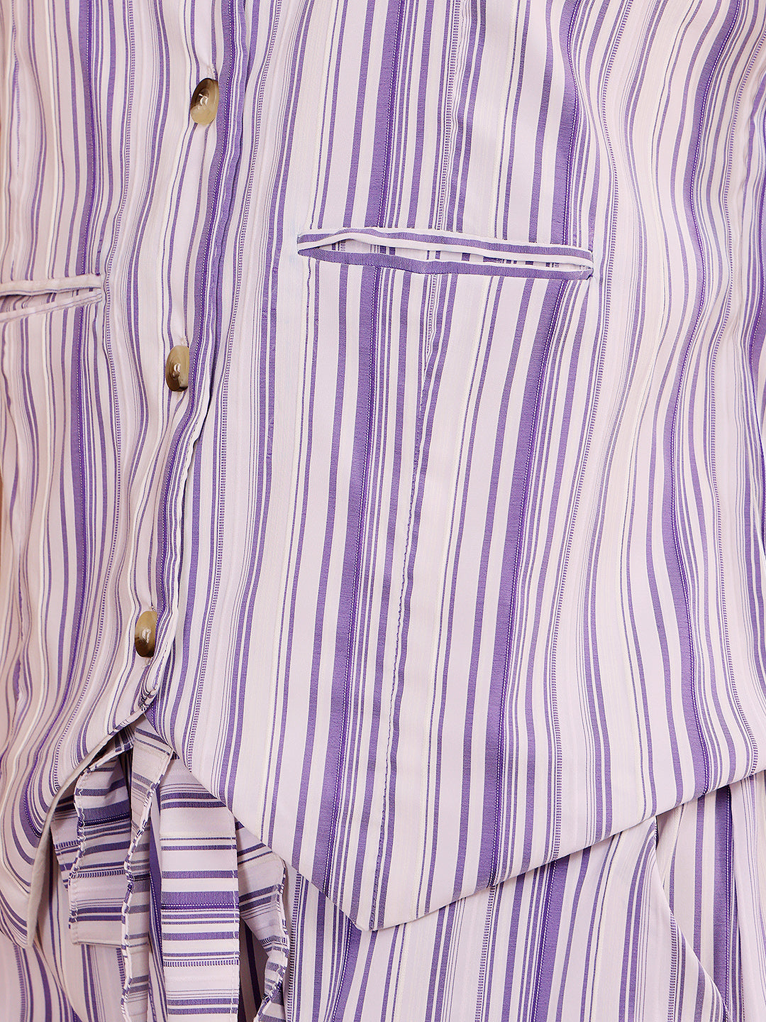 Women's Blue And White Striped Sleeveless Jumpsuit With Button Front And Tie Belt