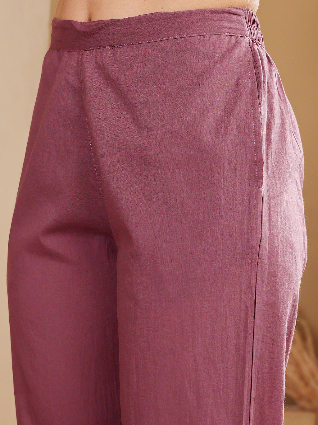 Purple Embroidered Leaf Motif Cotton Kurta Set For Women