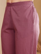 Purple Embroidered Leaf Motif Cotton Kurta Set For Women