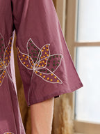 Purple Embroidered Leaf Motif Cotton Kurta Set For Women