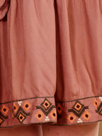 Dusty Rose Embroidered Tiered Dress With Waist Tie-Up