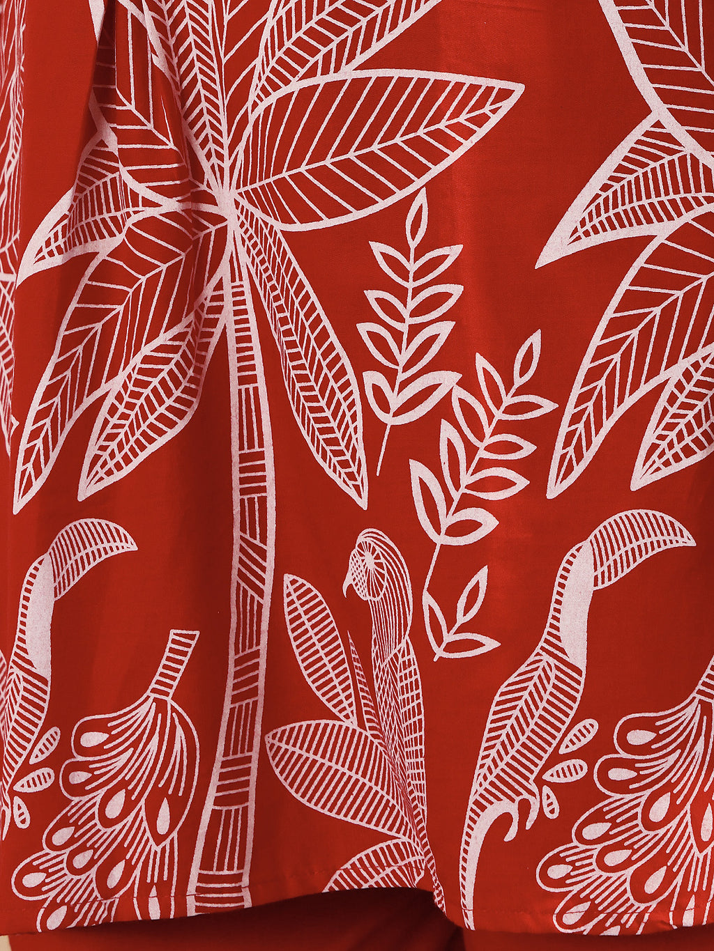 Crimson Red Botanical Printed Co-Ord Set With Statement Leaf Motif