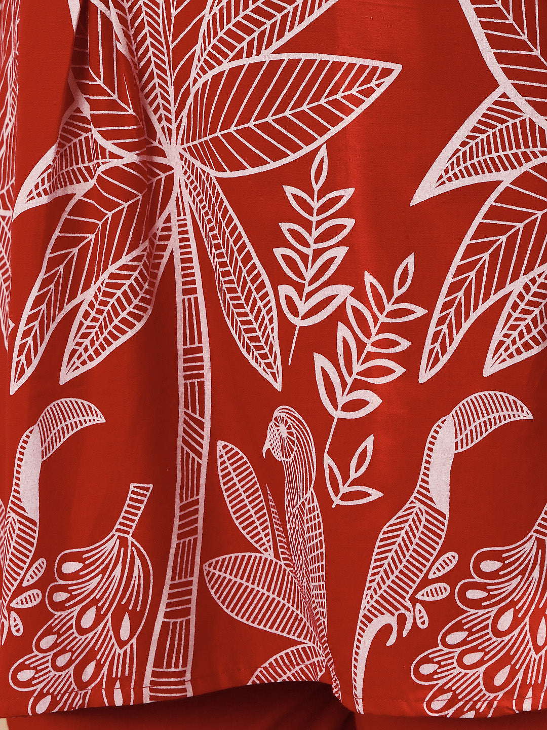 Crimson Red Botanical Printed Co-Ord Set With Statement Leaf Motif