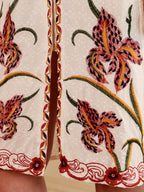 Elegant White Embroidered Floral Kurti With Mandarin Collar