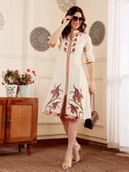 Elegant White Embroidered Floral Kurti With Mandarin Collar