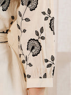 White Floral Embroidered Dress With Belt For Women