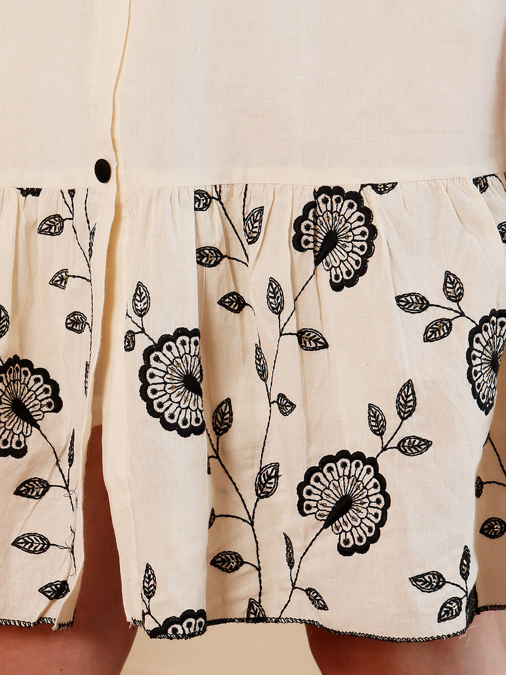 White Floral Embroidered Dress With Belt For Women