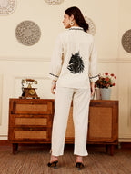 White Embroidered Co-Ord Set With Black Trim