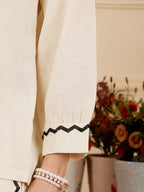 White Embroidered Co-Ord Set With Black Trim