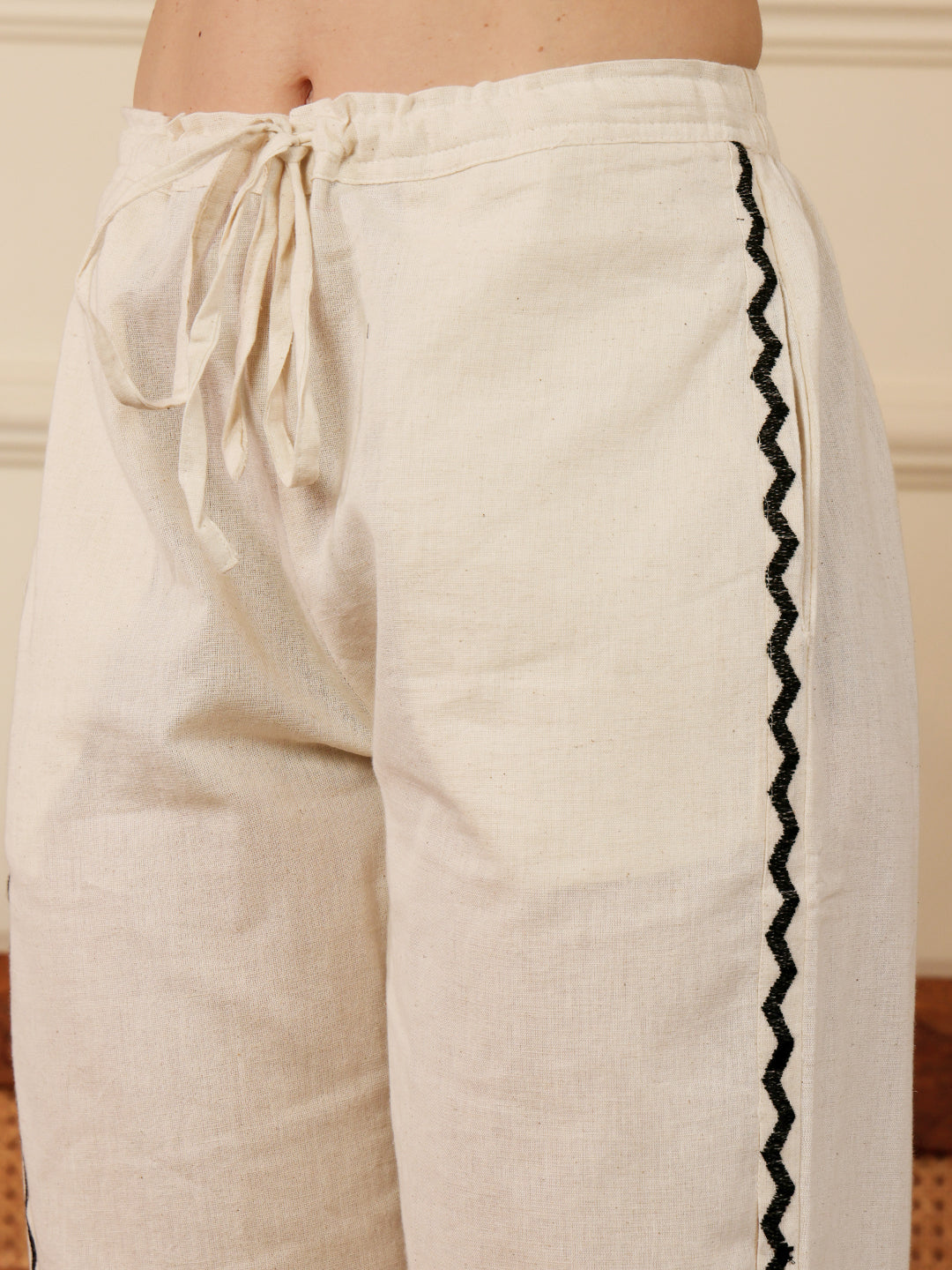 White Embroidered Co-Ord Set With Black Trim