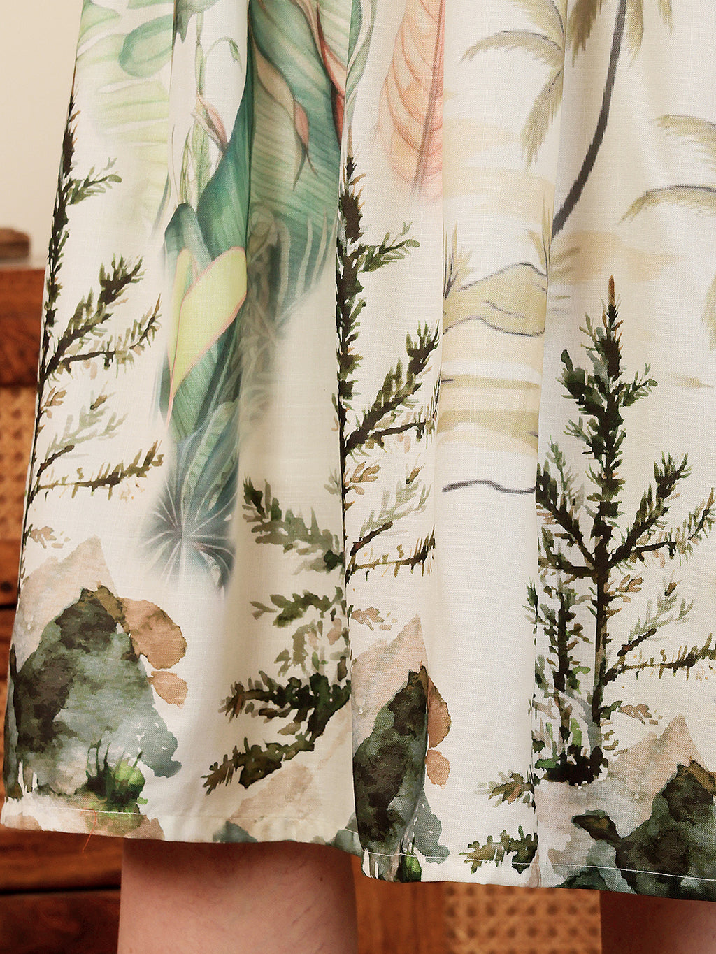 White Floral Print A Line Kurti Dress With Pintuck Detailing