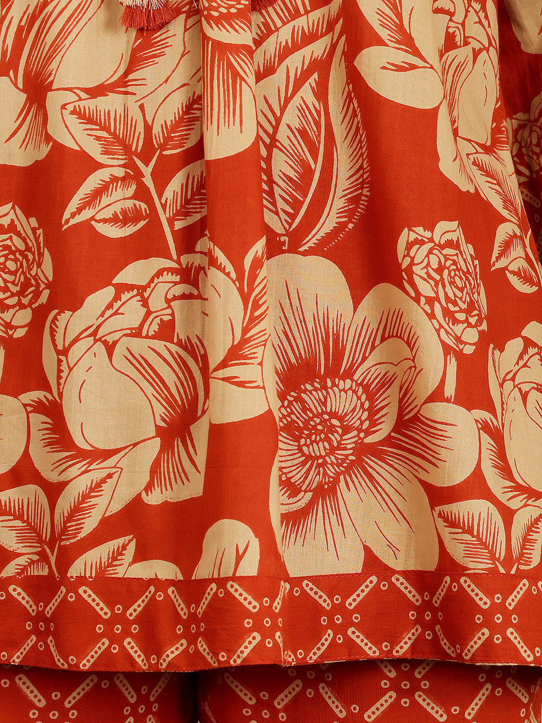 Rust Red Floral Printed Co-Ord Set With Contrast Geometric Pants