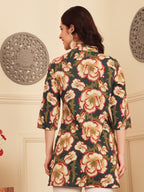 Women's Floral Print Tunic Top With 3/4 Sleeves
