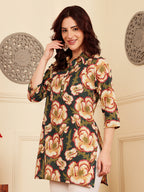 Women's Floral Print Tunic Top With 3/4 Sleeves